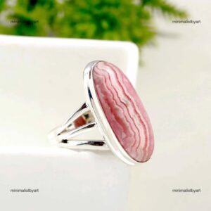 Handcrafted Rhodochrosite Ring: 925 Sterling Silver Red Gemstone