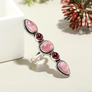 Handcrafted Rhodochrosite Ring: Sterling Silver Red Statement Jewelry