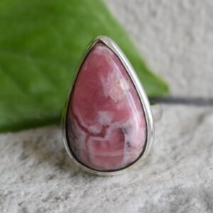 Handmade 925 Silver Rhodochrosite Ring, Teardrop Gemstone