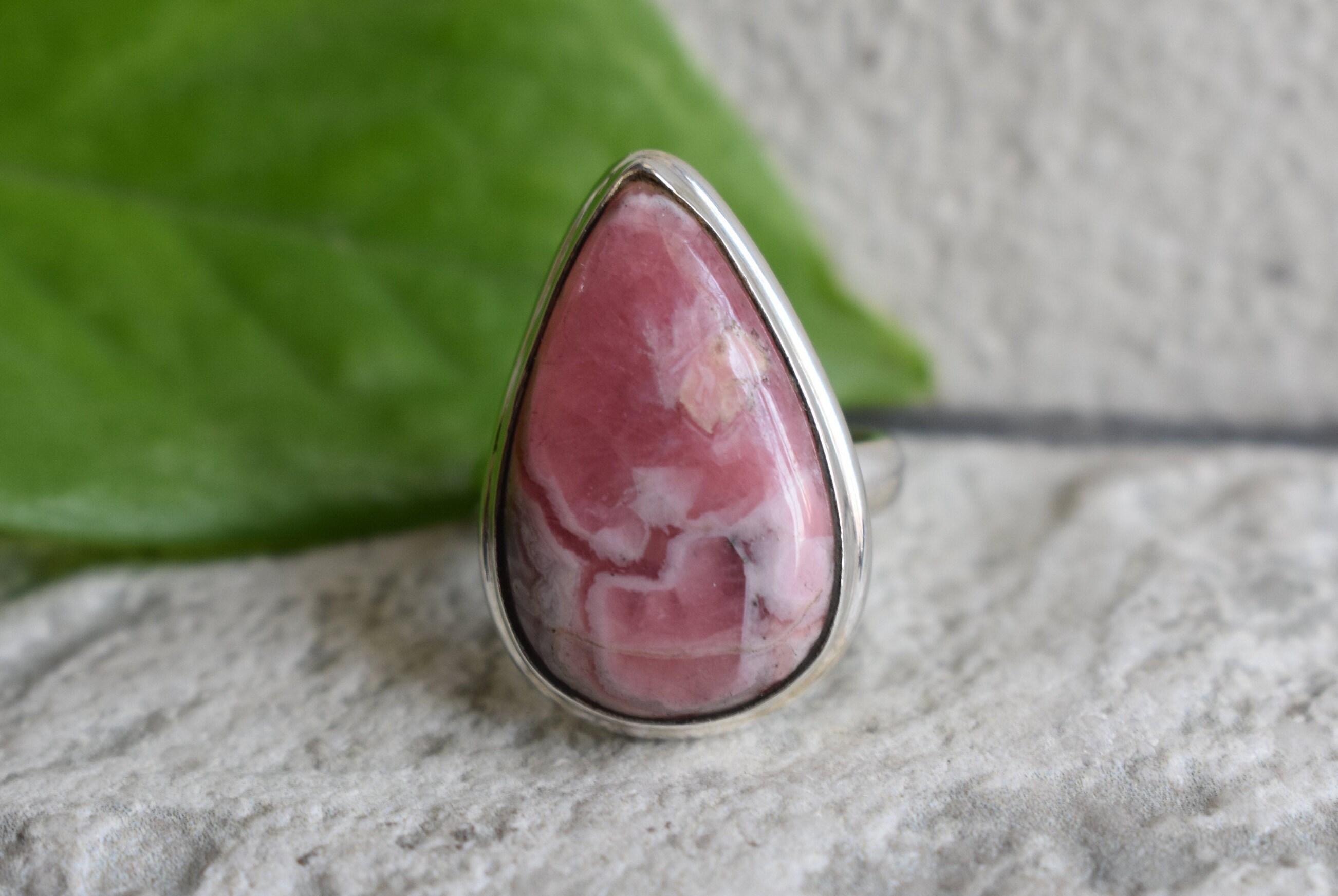 Handmade 925 Silver Rhodochrosite Ring, Teardrop Gemstone