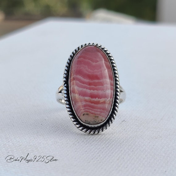 Handmade Rhodochrosite Ring: 925 Sterling Silver Gemstone Jewelry