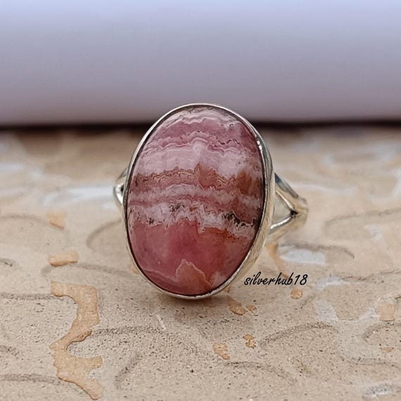 Handmade Rhodochrosite Ring: 925 Sterling Silver Gemstone Jewelry