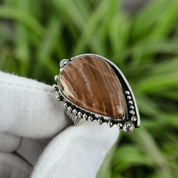 Handmade Honey Rhodochrosite Ring: Pear Gemstone, 925 Sterling Silver, Size 6 Handmade Honey Rhodochrosite Ring: Pear Gemstone, 925 Sterling Silver, Size 6