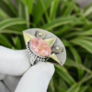 Handmade Rhodochrosite Ring: Oval Gemstone, 925 Sterling Silver, Adjustable