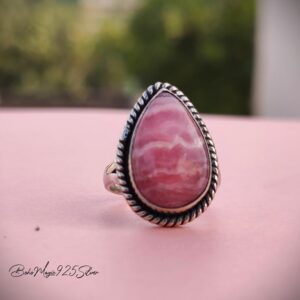 Handmade Pear Rhodochrosite Ring: 925 Sterling Silver Jewelry