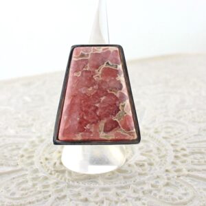 Handmade Rhodochrosite Statement Ring: Sterling Silver Bezel, Size 7.5