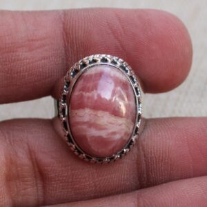 Handmade Sterling Silver Rhodochrosite Ring, Boho Jewelry