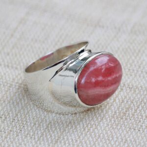 Handmade Rhodochrosite Sterling Silver Ring: Oval Statement Jewelry Handmade Rhodochrosite Sterling Silver Ring: Oval Statement Jewelry