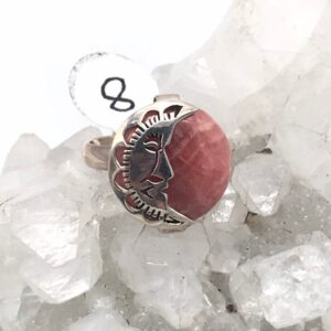 Rhodochrosite Moon Ring Size 8