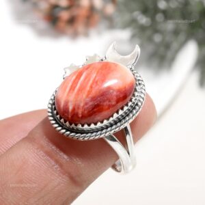 Natural Rhodochrosite Ring: 925 Sterling Silver Band