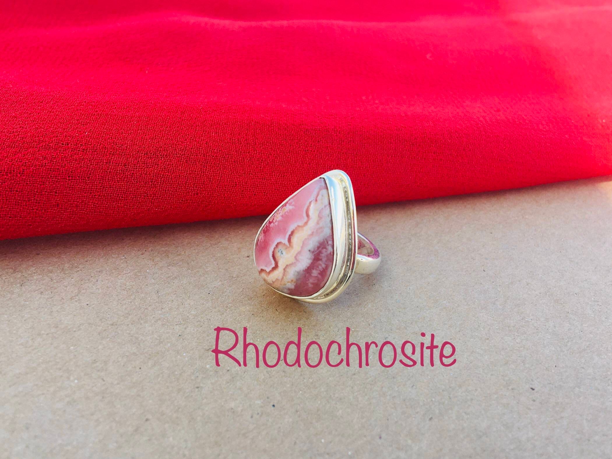 Natural Pink Rhodochrosite Ring In 925 Sterling Silver | Pear Shape Rhodochrosite Gemstone Ring | Dainty Artisan Jewelry Gift For Her
