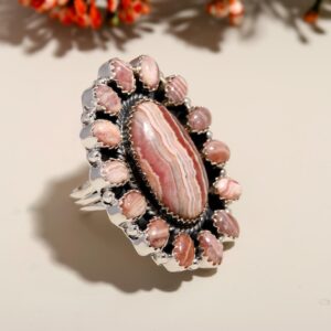 Natural Rhodochrosite Statement Ring: Handmade 925 Sterling Silver