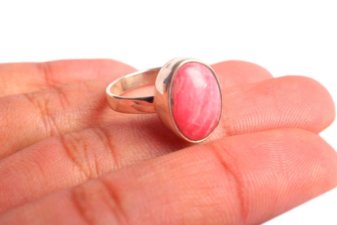 Pink Rhodochrosite Ring, 925 Sterling Silver, Gemstone Ring,artisan Ring, Gemstone Ring, Gift, Gift For Her Pink Rhodochrosite Ring, 925 Sterling Silver, Gemstone Ring,artisan Ring, Gemstone Ring, Gift, Gift For Her