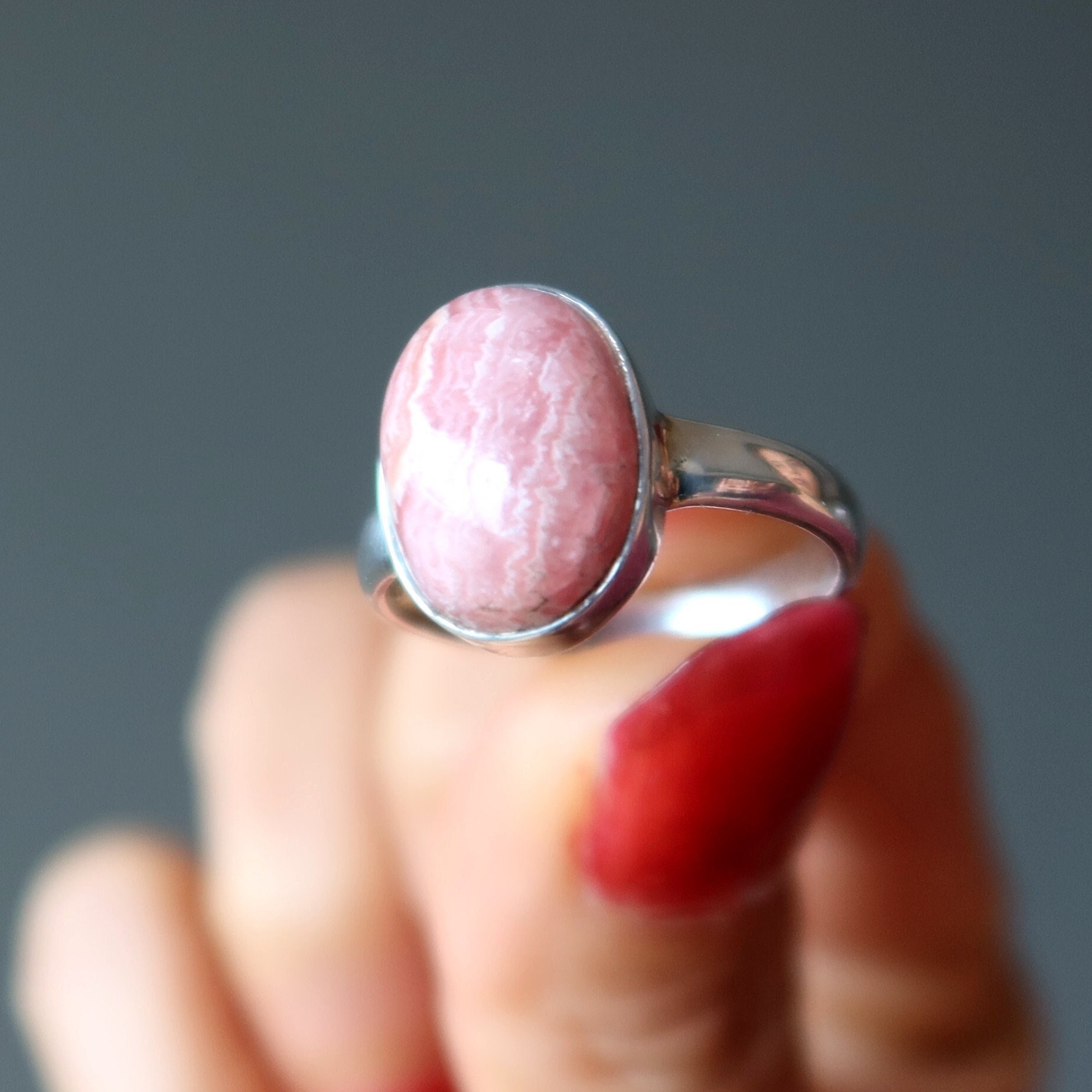 Rhodochrosite Ring Pink Romantic Beauty Gem Sterling Silver Rhodochrosite Ring Pink Romantic Beauty Gem Sterling Silver