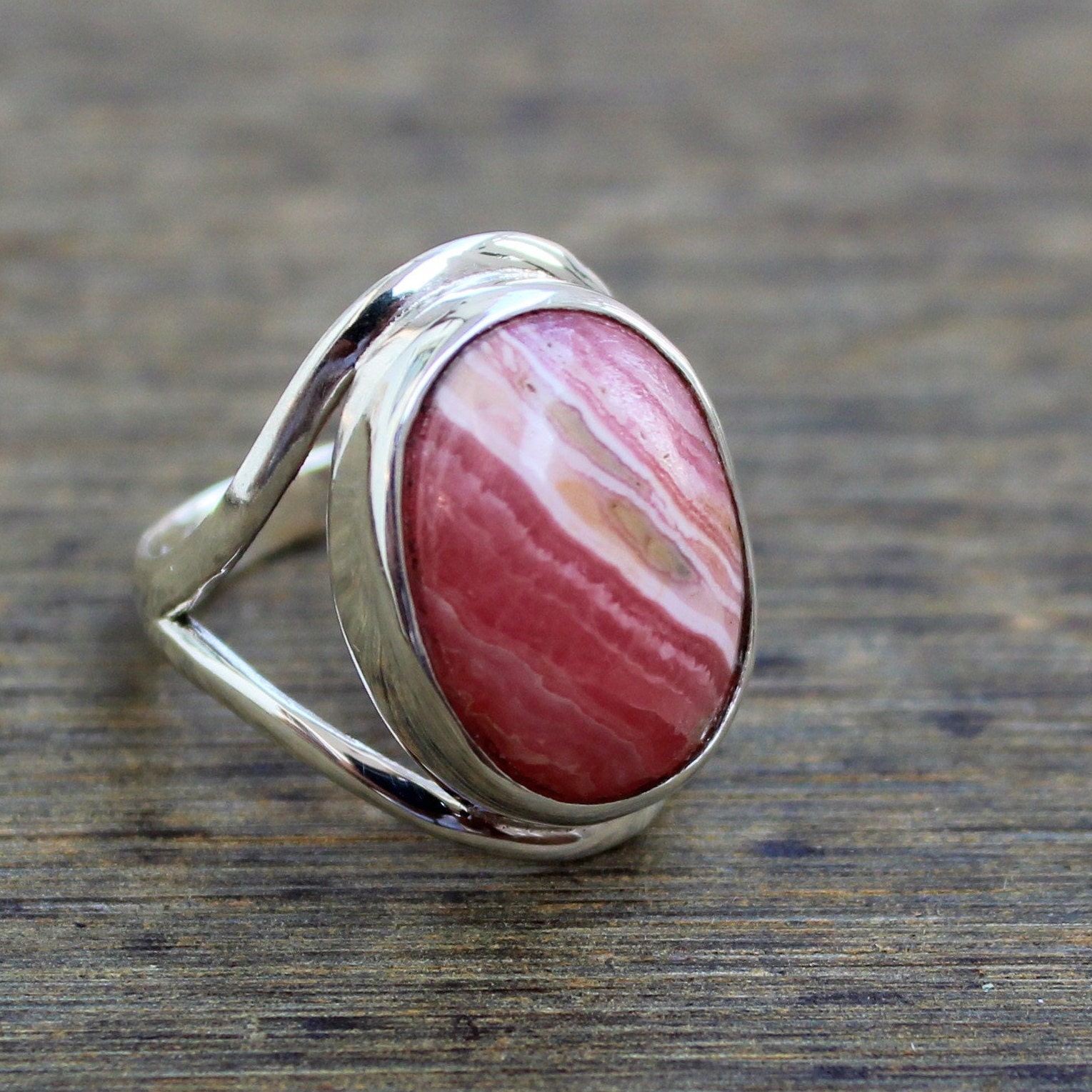 Rhodochrosite Sterling Silver Ring, Handmade Gemstone Jewelry