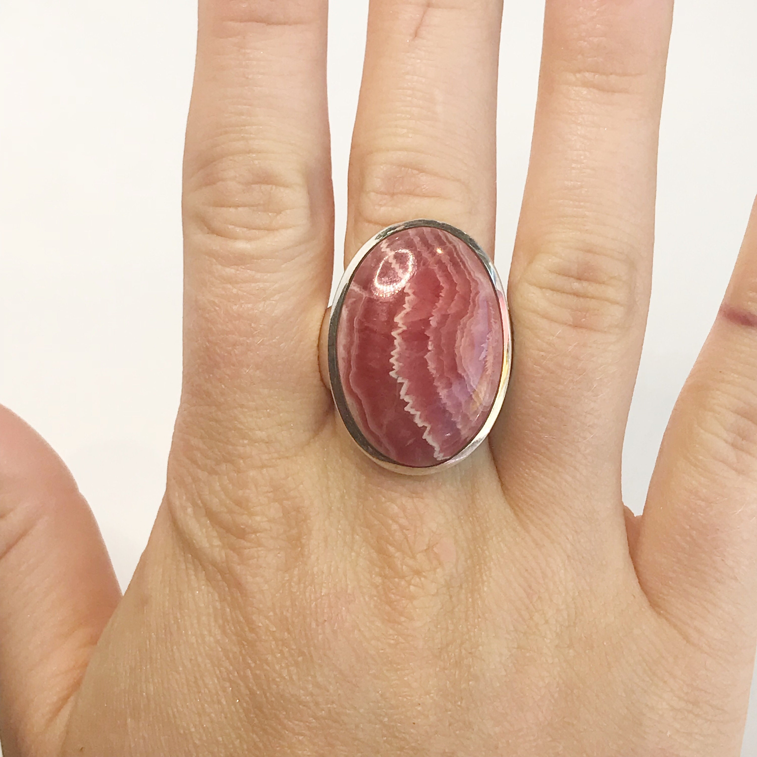 Rhodochrosite Ring Us Size 8.5 - Sterling Silver - Birthstone Jewelry - Pink Stone Jewelry - Love Crystal - Healing Crystal - Joy! Rhodochrosite Ring Us Size 8.5 - Sterling Silver - Birthstone Jewelry - Pink Stone Jewelry - Love Crystal - Healing Crystal - Joy!