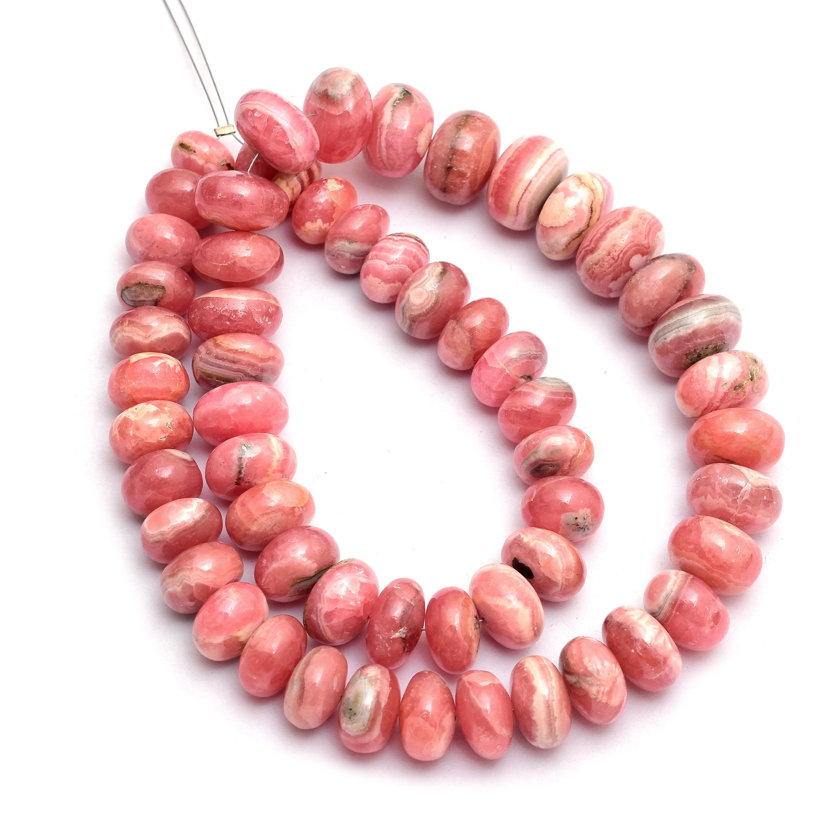 10mm-14mm Aaa+ Rhodochrosite Smooth Rondelle Beads, Natural Rhodochrosite Semi Precious Gemstone Loose Beads For Jewelry, 17inch Strand