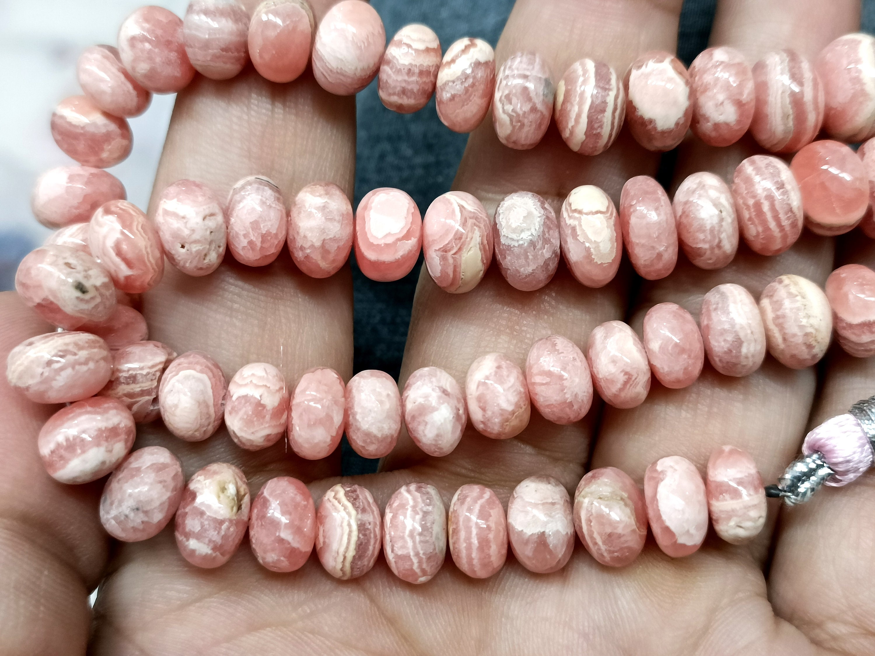 7 Inch Strand, Natural Rhodochrosite Smooth Rondelles, Size. 7-8mm