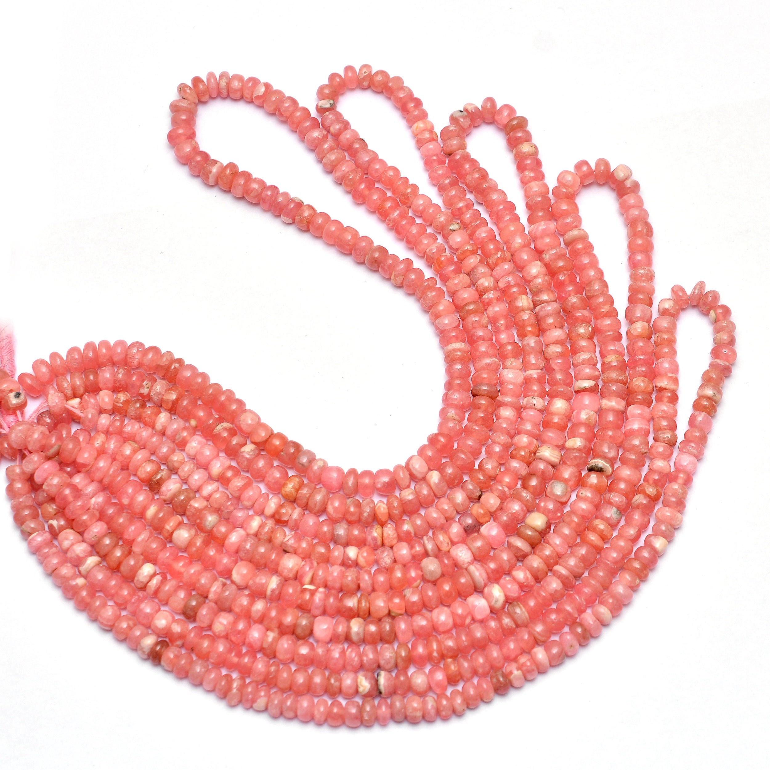 Aaa+ Peach Rhodochrosite 4mm-6mm Smooth Rondelle Beads | Natural Rhodochrosite Semi Precious Gemstone Loose Beads For Jewelry | 16" Strand