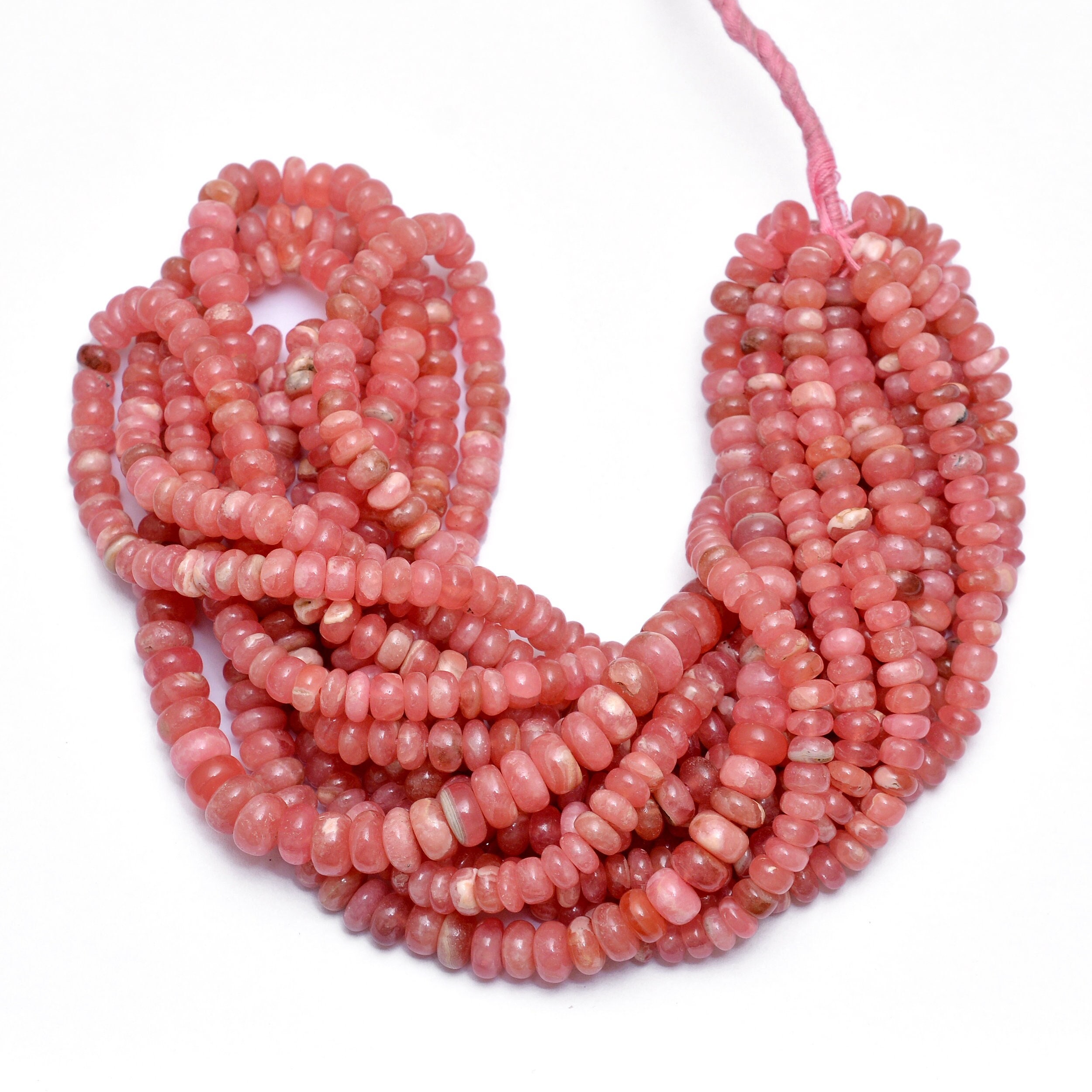 Aaa+ Peach Rhodochrosite 7mm-8mm Smooth Rondelle Beads | Natural Rhodochrosite Semi Precious Gemstone Loose Beads For Jewelry | 16" Strand