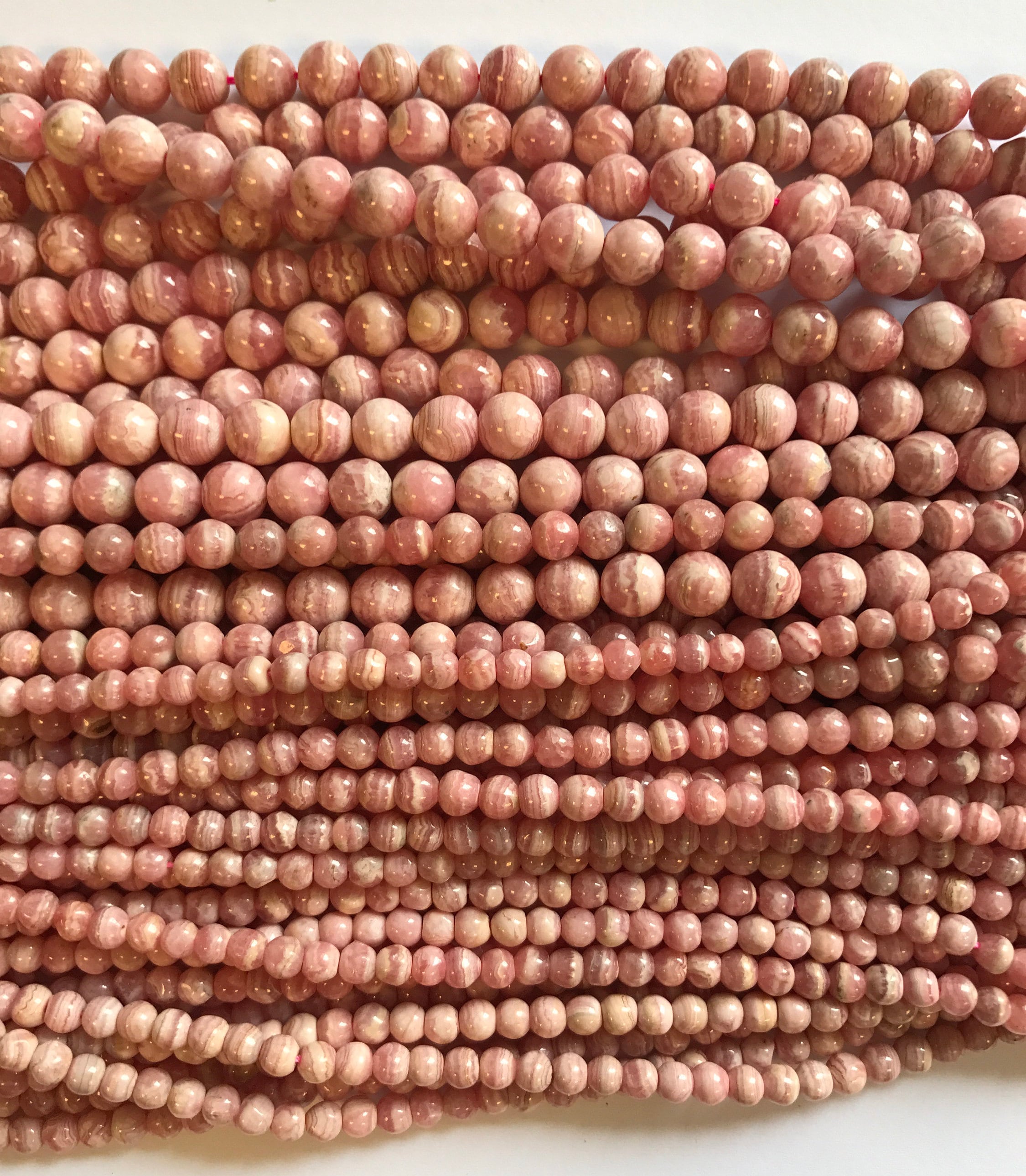 Rhodochrosite 4mm 6mm 7mm Round Gemstone Bead -15 Inch Strand