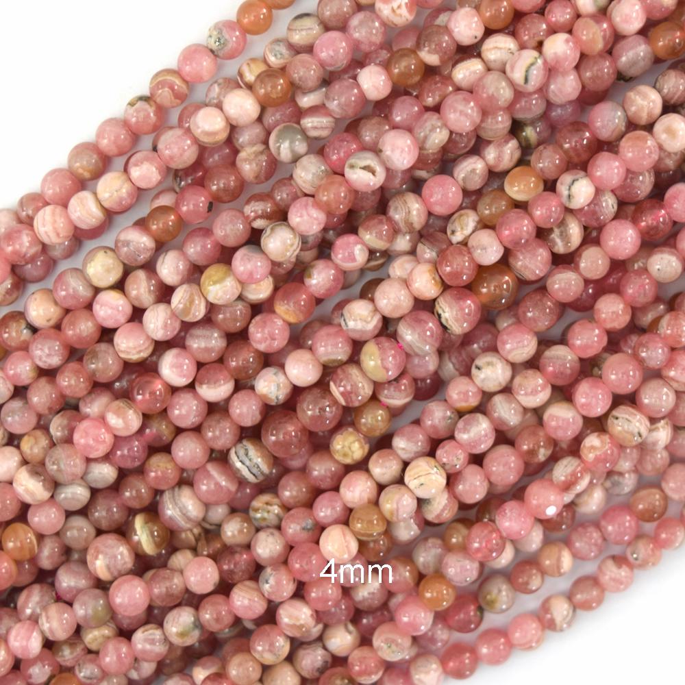 4mm Natural Argentina Pink Rhodochrosite Round Beads 15" Strand 4mm Natural Argentina Pink Rhodochrosite Round Beads 15" Strand