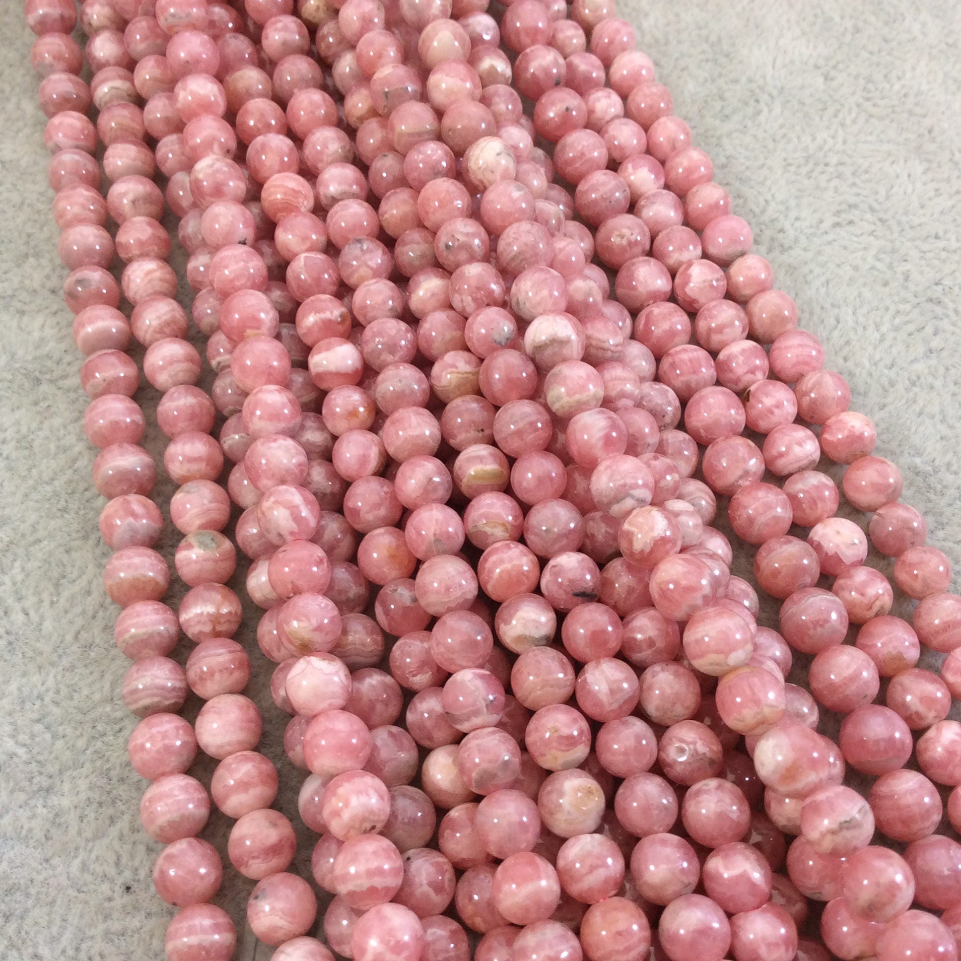 6mm Rhodochrosite Round Beads: Natural Pink Gemstone Strand