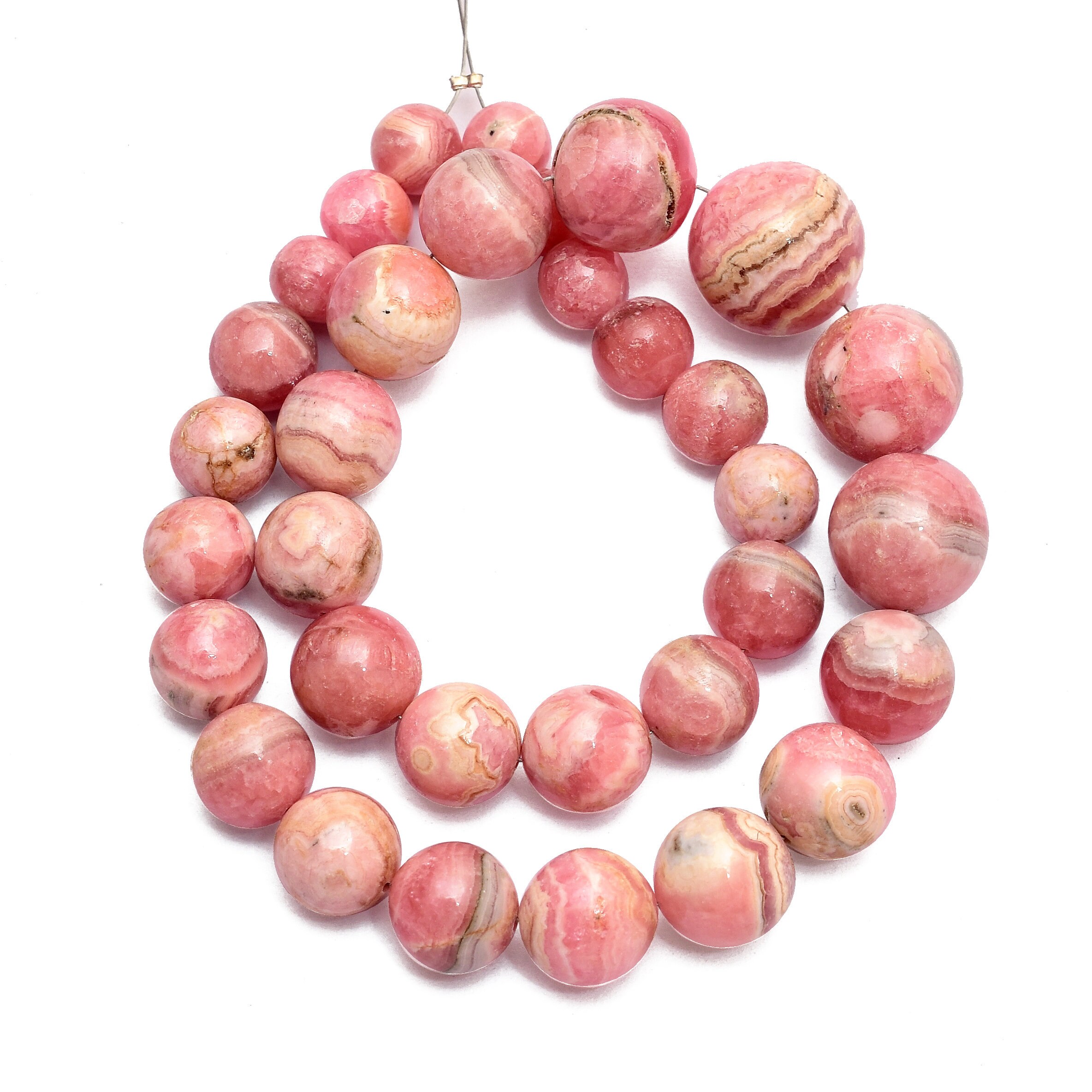Aaa+ Rhodochrosite 7mm-14mm Smooth Round Beads, Natural Rhodochrosite Semi Precious Gemstone Loose Beads For Jewelry, 12inch Strand