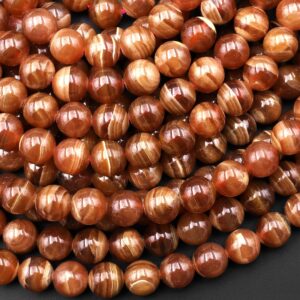 Aaa+ Natural Honey Brown Capillitite Rhodochrosite 4mm 5mm 6mm 8mm 10mm Round Beads Aka Inca Rose 15.5" Strand