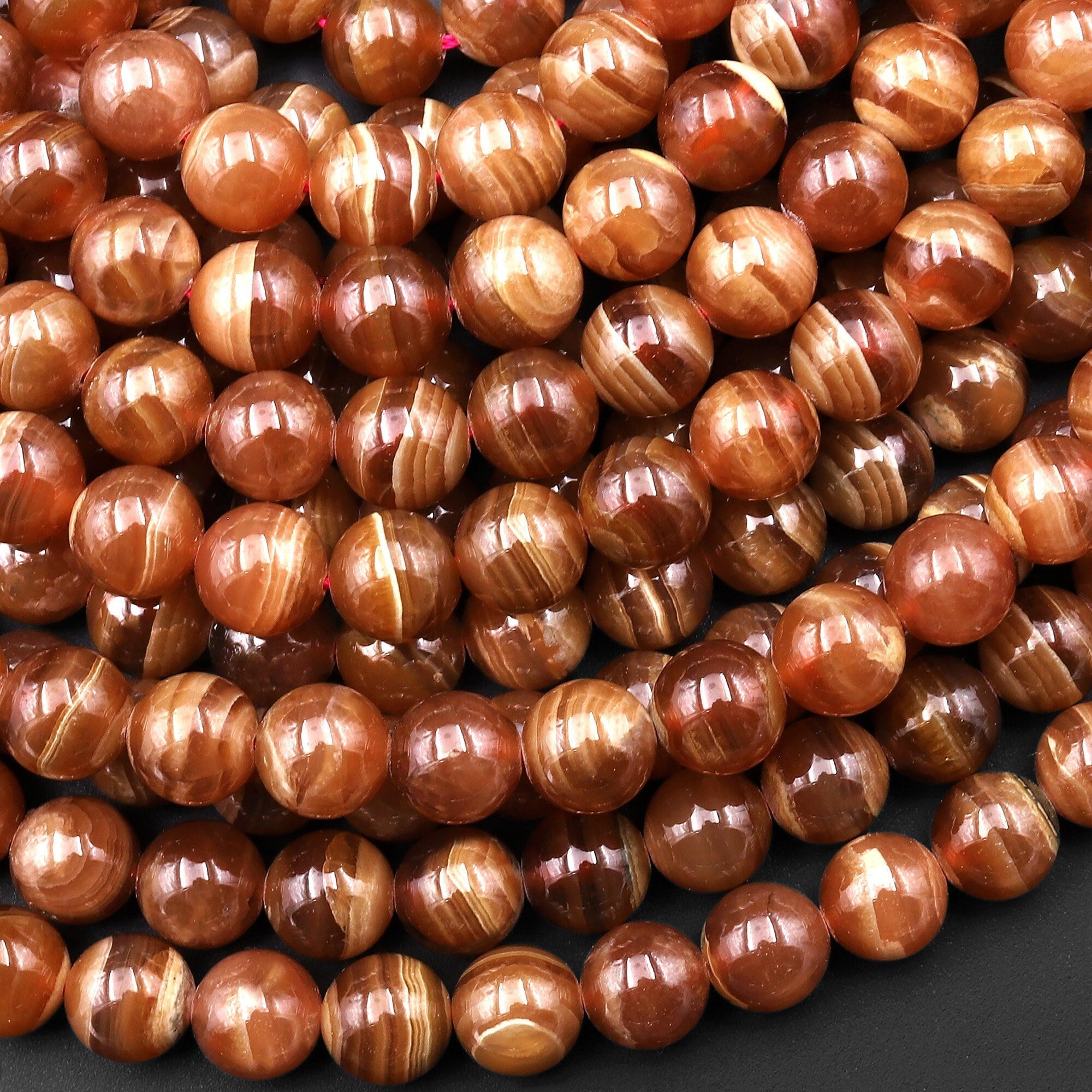 Aaa+ Natural Honey Brown Capillitite Rhodochrosite 4mm 5mm 6mm 8mm 10mm Round Beads Aka Inca Rose 15.5" Strand