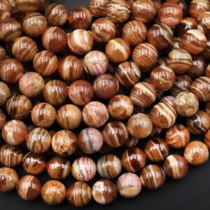 Aaa Natural Honey Brown Capillitita Rhodochrosite 6mm 8mm 12mm Round Beads Caramel Bands Stripes 15.5" Strand