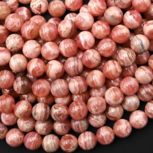 Aaa Natural Pink Rhodochrosite Smooth 4mm 5mm 6mm 7mm 8mm 9mm 10mm Round Beads 15.5" Strand