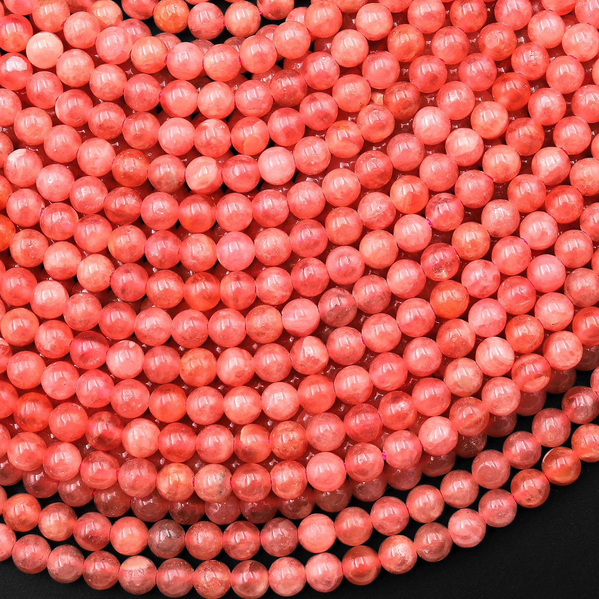 Aaa Translucent Natural Pink Red Rhodochrosite 4mm Smooth Round Beads 15.5" Strand