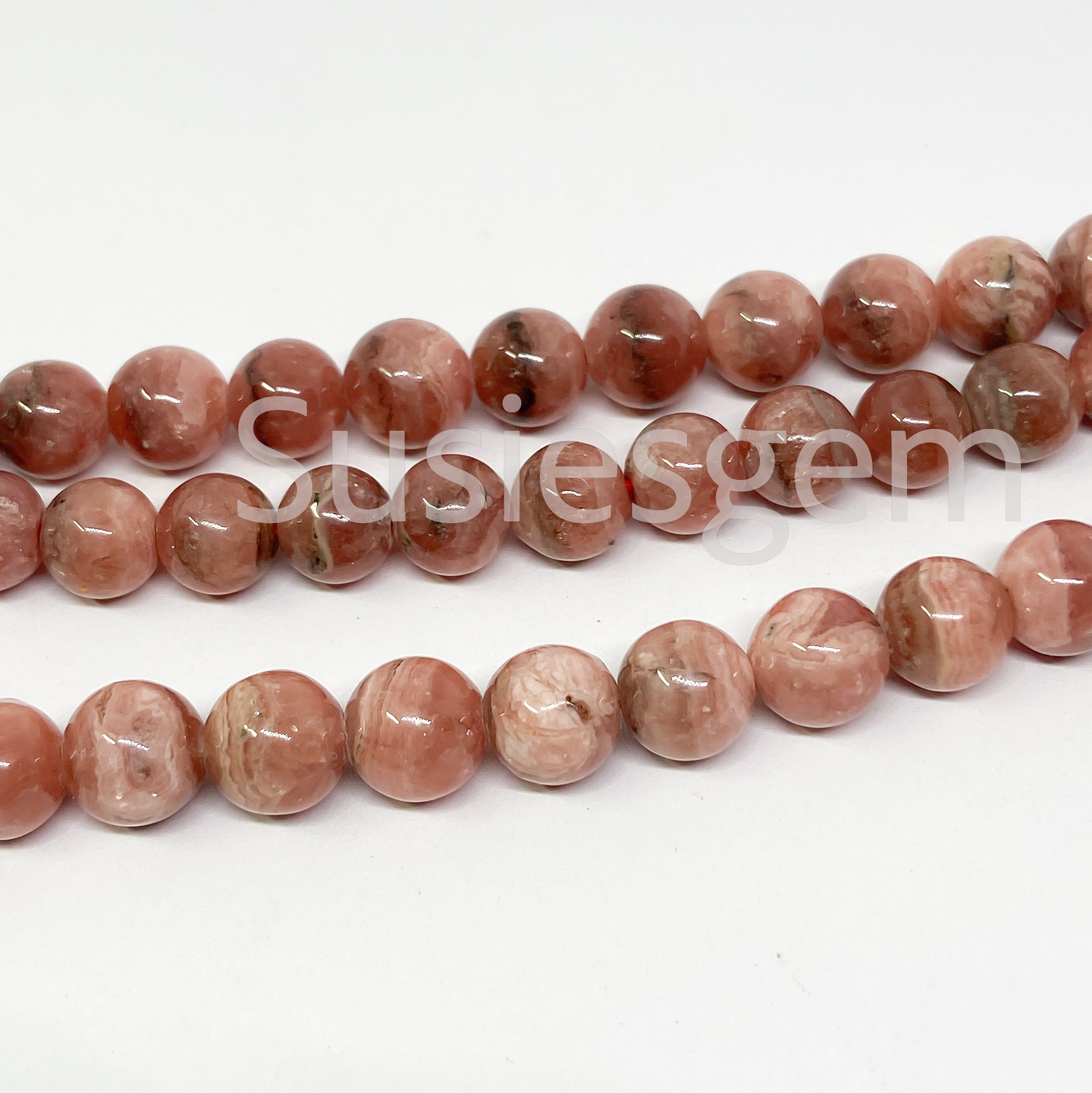 Argentina Rhodochrosite Round Beads. Genuine Rhodochrosite Beads. 7mm-7.5mm. Semiprecious Gemstone Beads