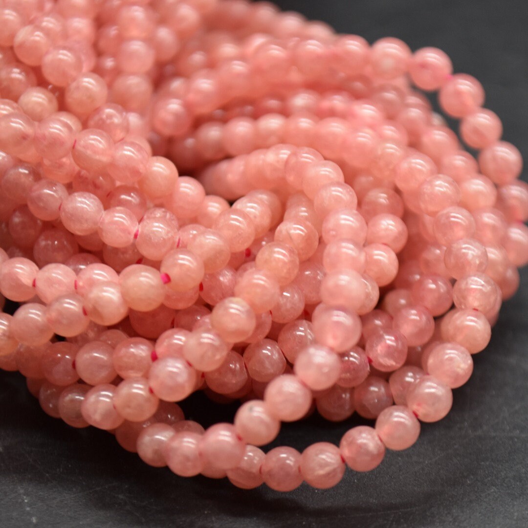 Rhodochrosite Round Beads - 4mm - 21" Strand - Natural Semi-precious Gemstone