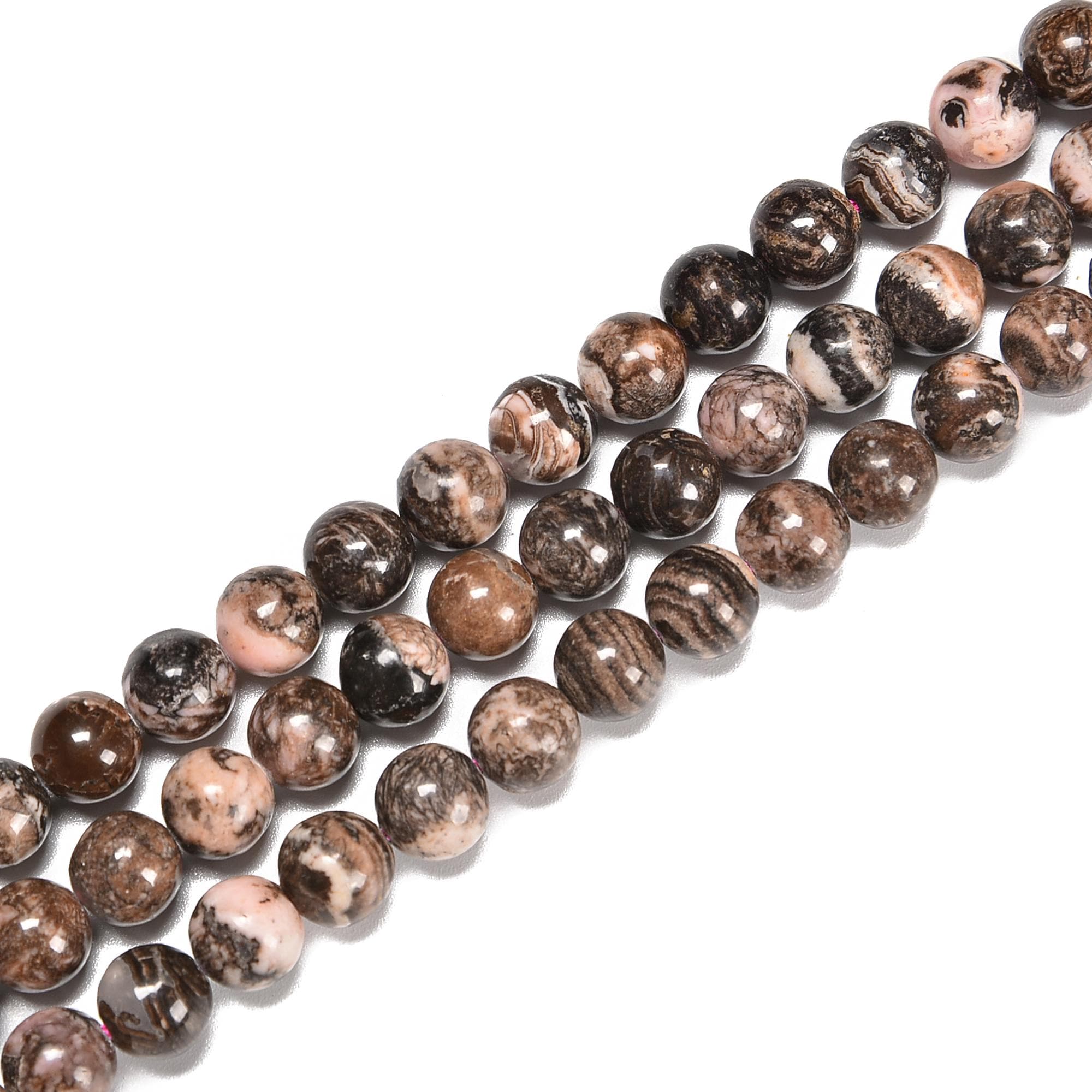 Black Line Rhodochrosite Smooth Round Beads Size 5mm 6mm 8mm 10mm 12mm 15.5''str