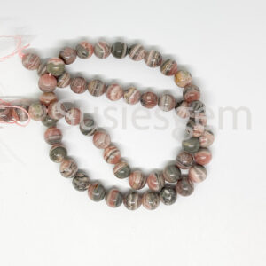 Genuine Argentina Rhodochrosite Round Beads: 7.5mm Pink Gray Strand Genuine Argentina Rhodochrosite Round Beads: 7.5mm Pink Gray Strand