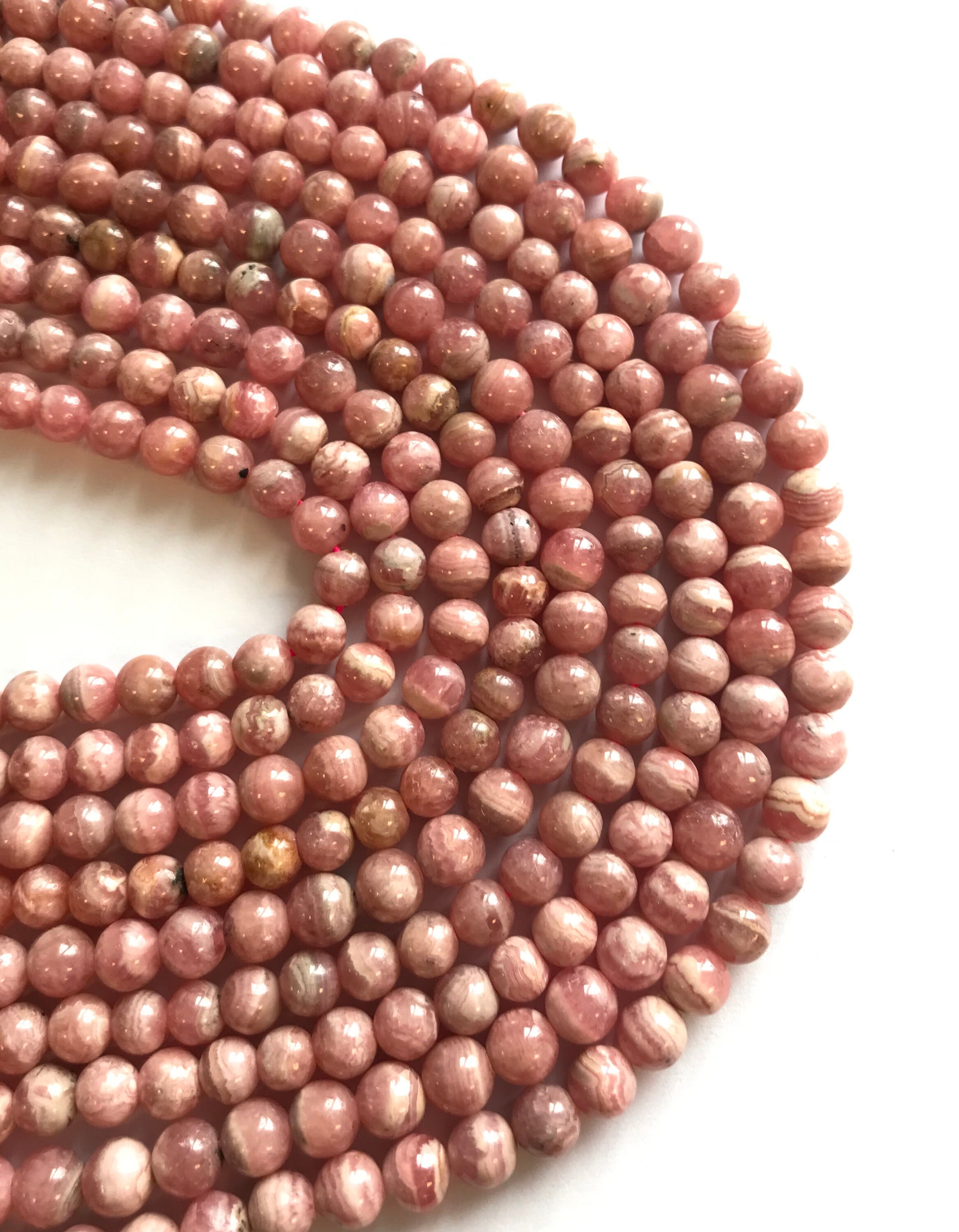 Natural Rhodochrosite 4mm 6mm Round Gemstone Beads--15.5"-