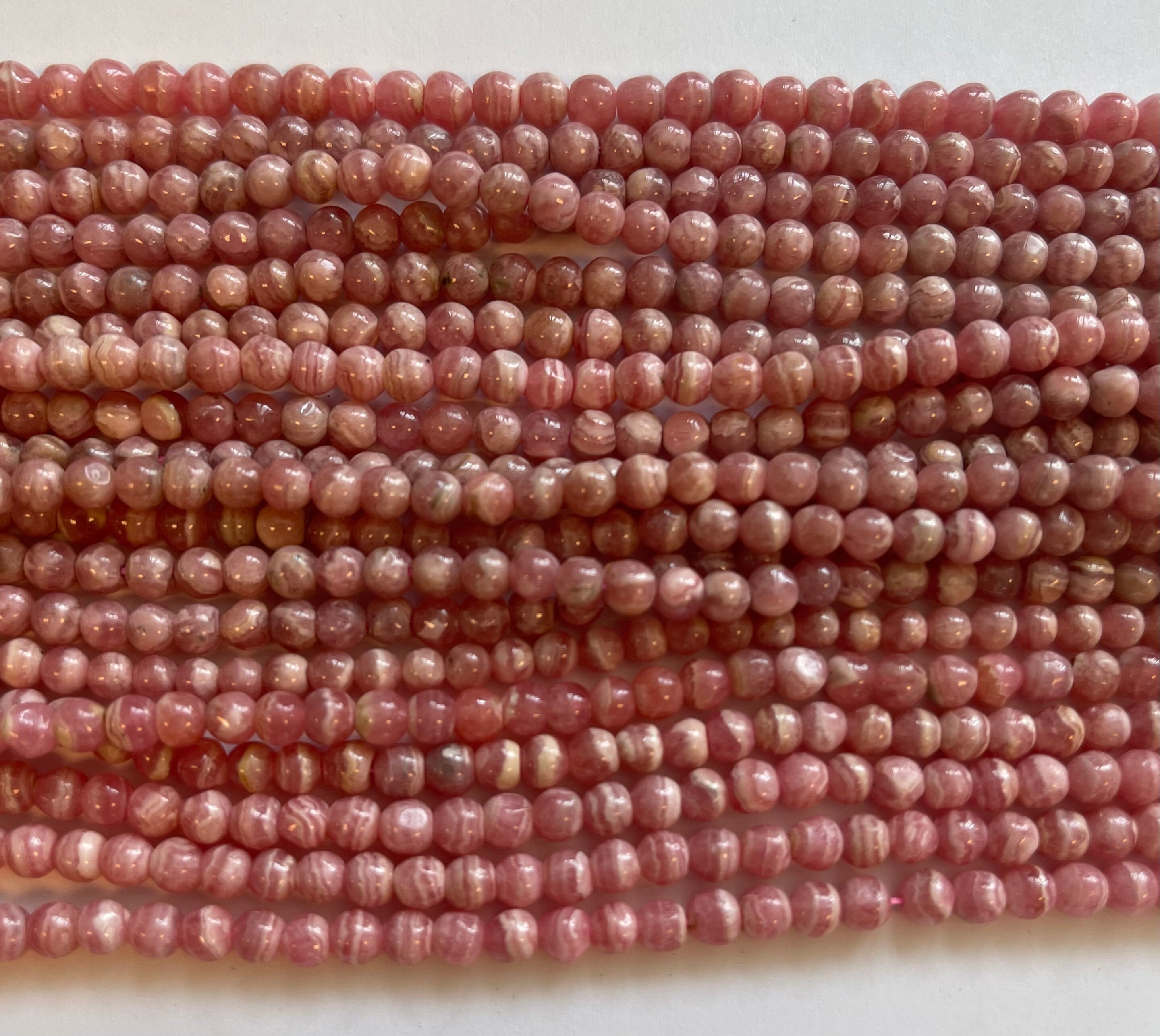 Natural Rhodochrosite 5mm Round Gemstone Bead-~ -15.5 Inch Strand