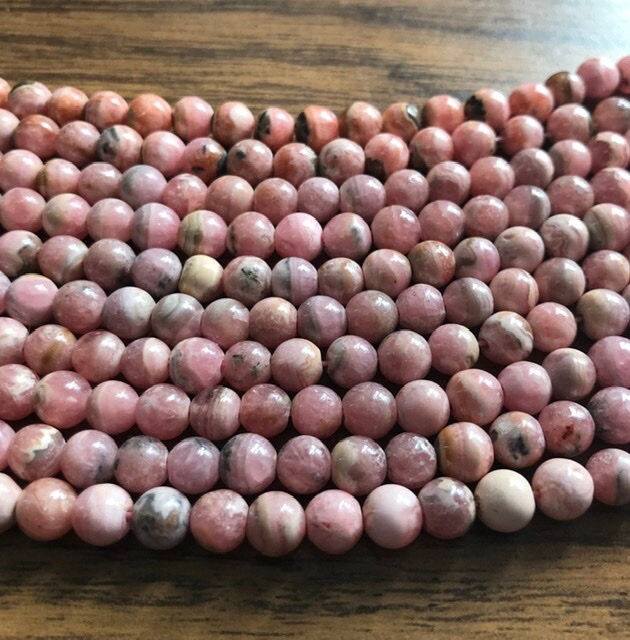 Natural Rhodochrosite 6mm Round Gemstone Beads--15.5" Natural Rhodochrosite 6mm Round Gemstone Beads--15.5"