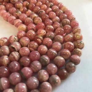 Natural Rhodochrosite 7mm Round Gemstone Beads--7.5"--06 Natural Rhodochrosite 7mm Round Gemstone Beads--7.5"--06