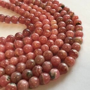 Natural Rhodochrosite 9mm Round Gemstone Beads--7.5"- Natural Rhodochrosite 9mm Round Gemstone Beads--7.5"-