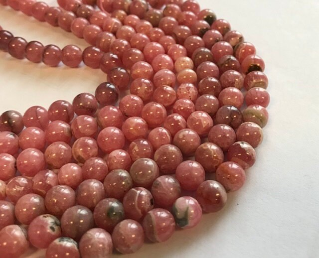 Natural Rhodochrosite 9mm Round Gemstone Beads--7.5"-