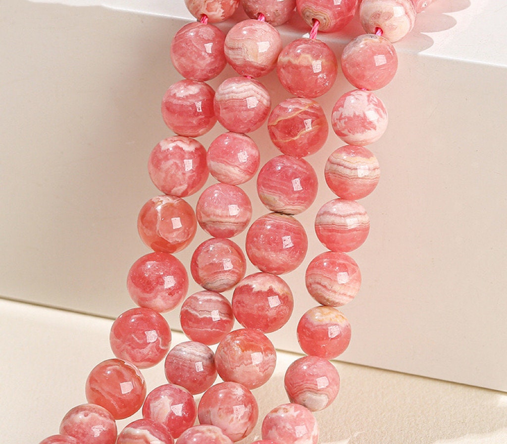 Natural Aaaaa Rhodochrosite Gemstone Round Loose Beads,6mm 8mm 10mm 12mm Natural Beads,one Strand 15",rhodochrosite Beads