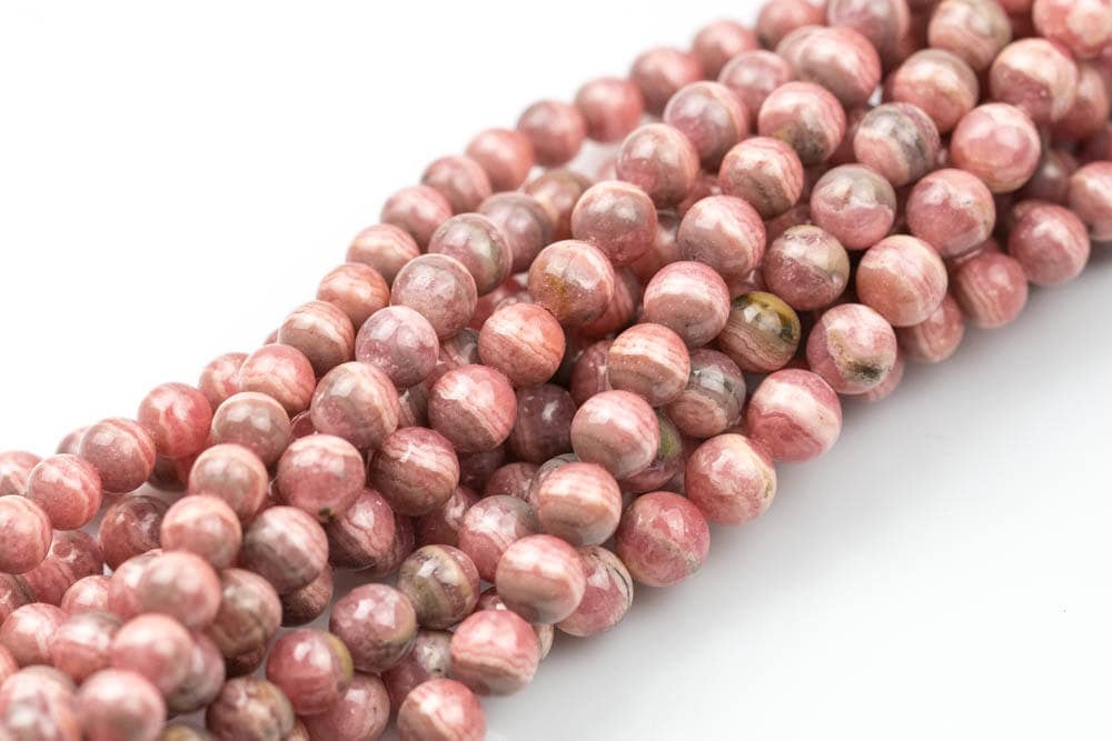 Natural Natural Rhodochrosite Round Beads In Full Strands. 4.5mm, 5mm, 5.5mm, 6mm, 7mm, 9mm, 10mm, 10.5mm- 8 Inch Strand- No Dye Smooth