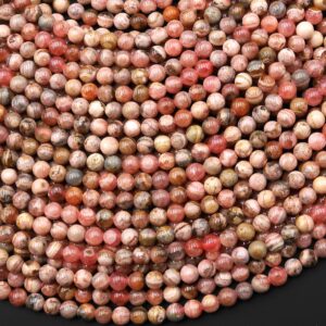 Natural Pink Rhodochrosite 4mm Smooth Round Beads 15.5" Strand Natural Pink Rhodochrosite 4mm Smooth Round Beads 15.5" Strand
