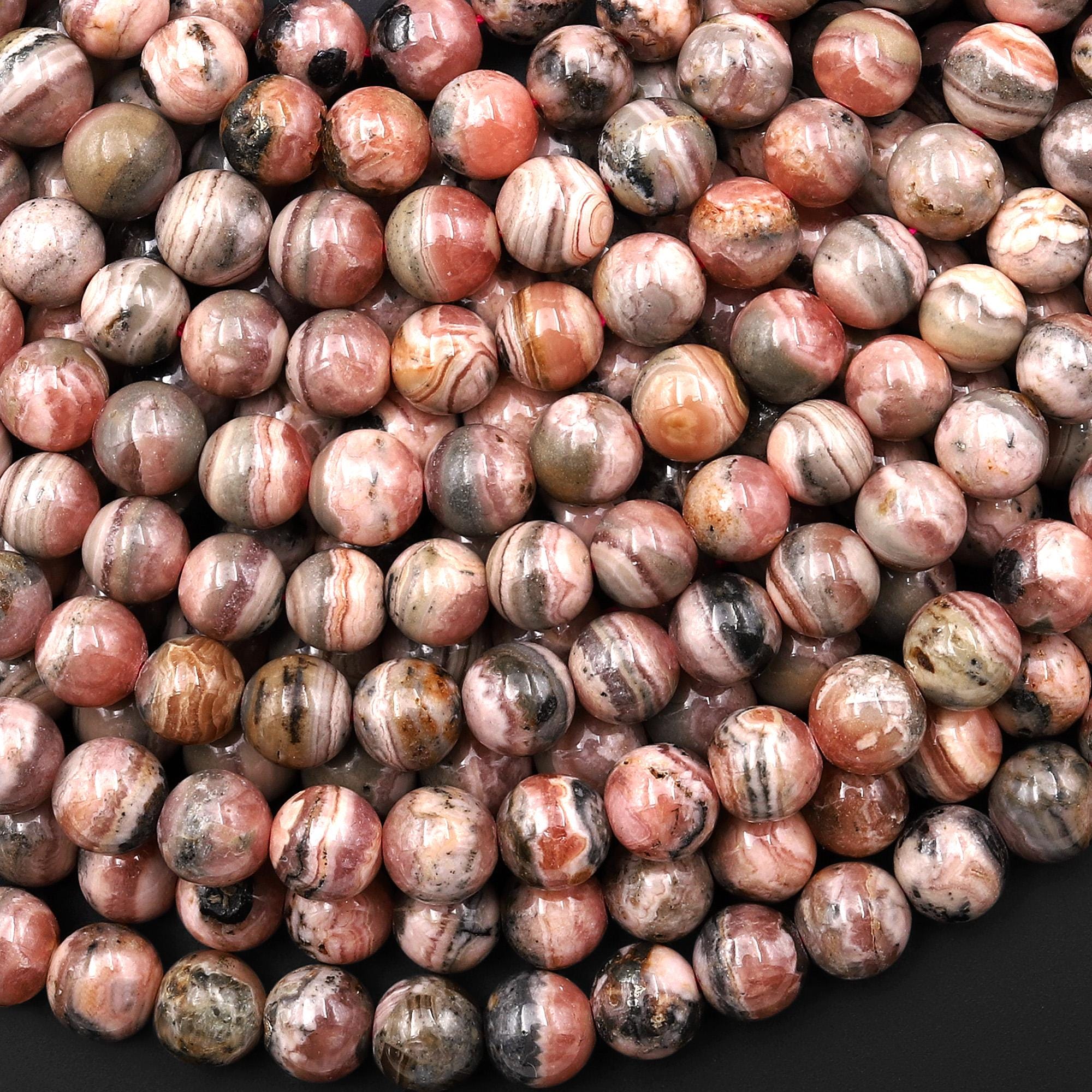 Natural Pink Red Rhodochrosite 4mm 6mm Smooth Polished Round Beads 15.5" Strand