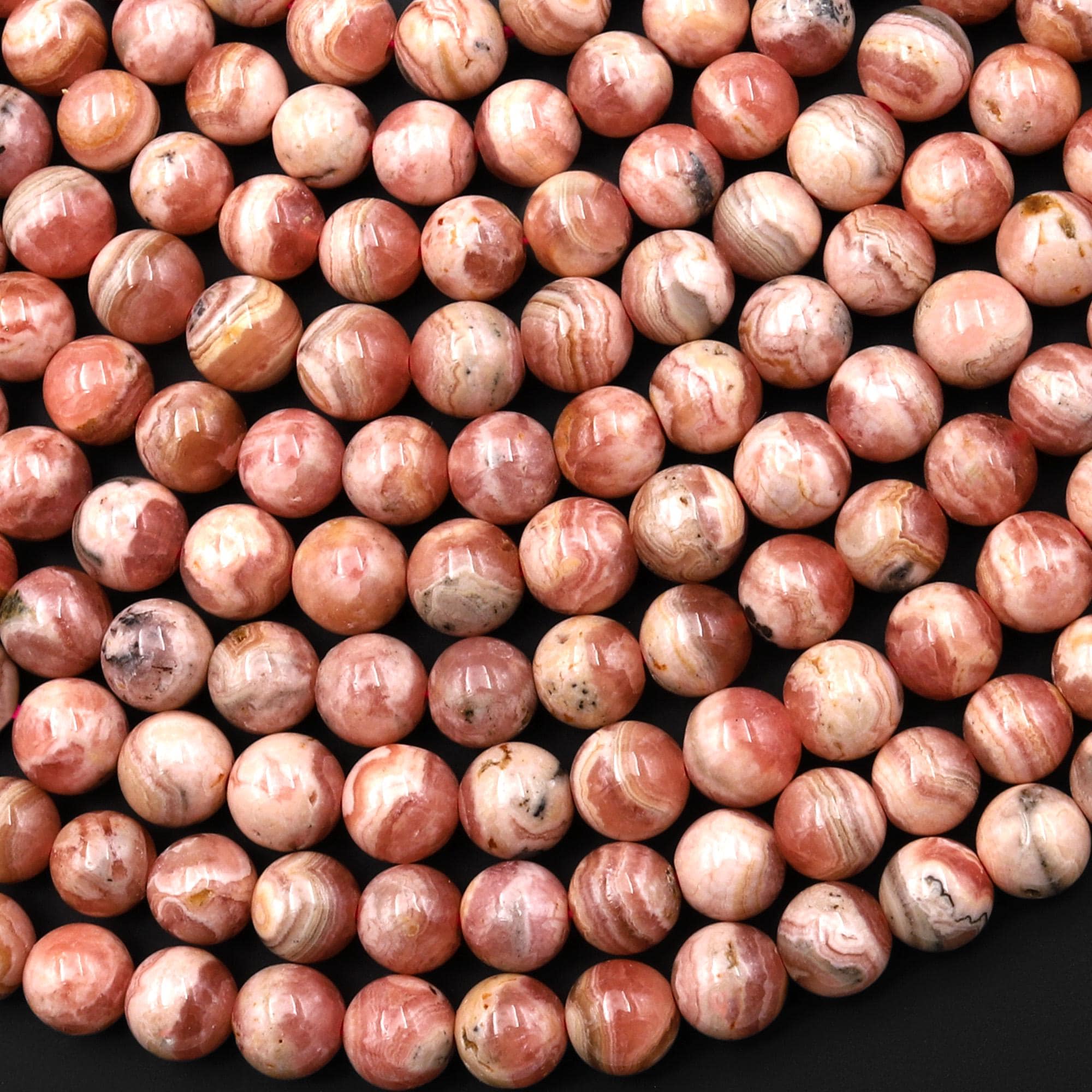 Natural Pink Red Rhodochrosite 5mm 6mm Smooth Polished Round Beads 15.5" Strand Natural Pink Red Rhodochrosite 5mm 6mm Smooth Polished Round Beads 15.5" Strand