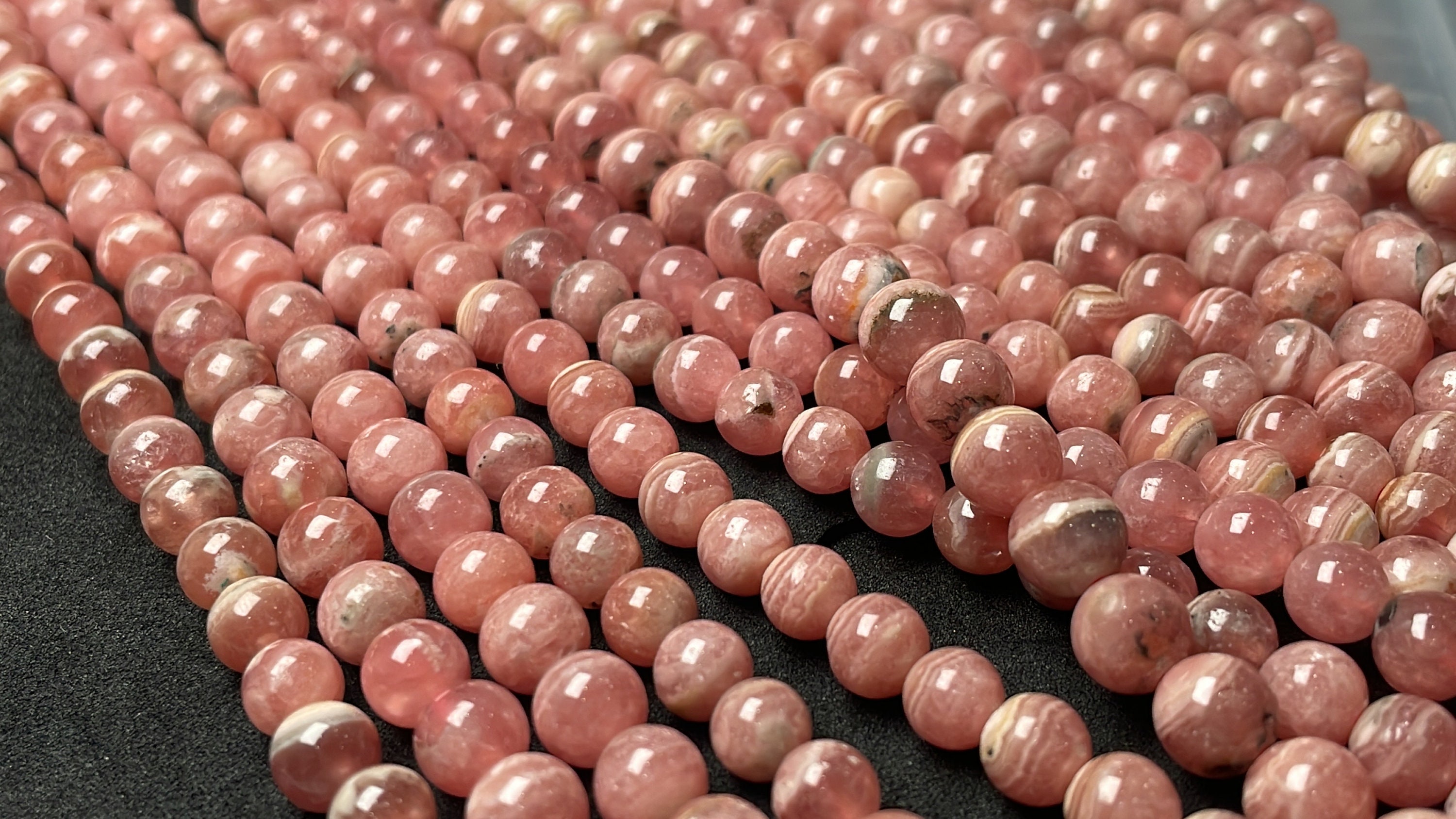 Natural Pink Rhodochrosite Smooth Round Gemstone Beads, 8-8.5 Mm Mala Beads, 15 Inches Strand-stone Of Compassion And Love, July Birthstone