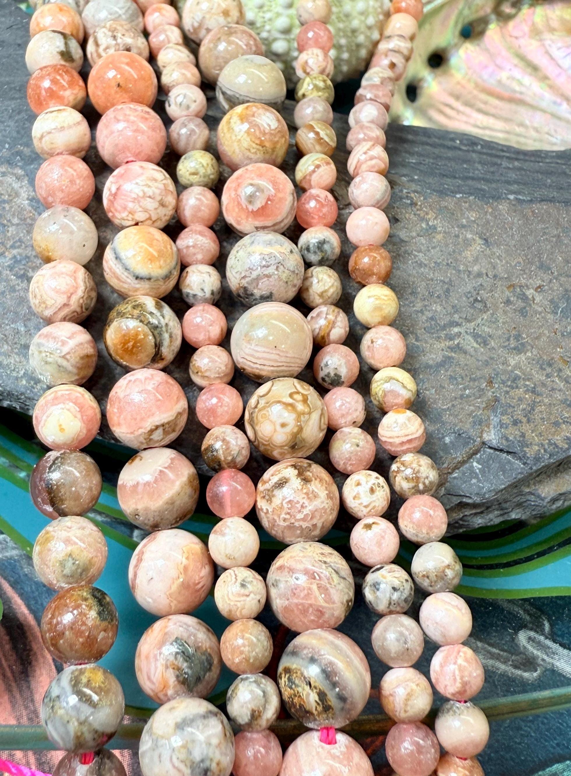 Natural Rhodocrosite Pink Round Beads 6 Or 8mm High Quality Salmon Gemstone Beads